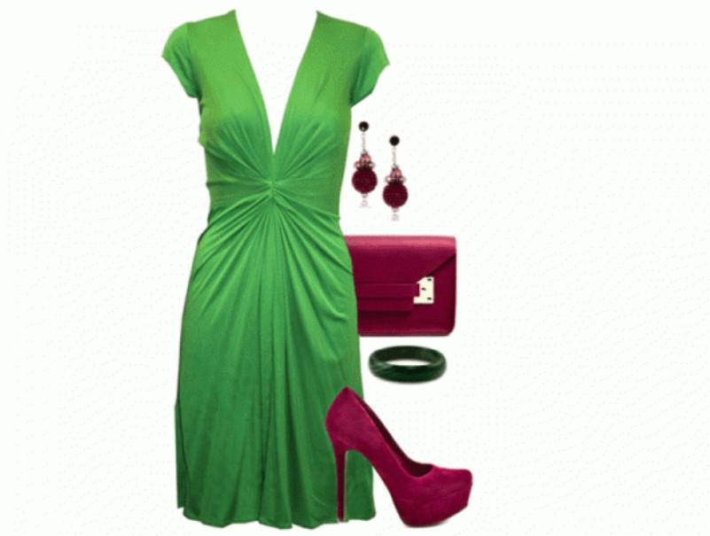 Зеленое Платье С Красными Цветами